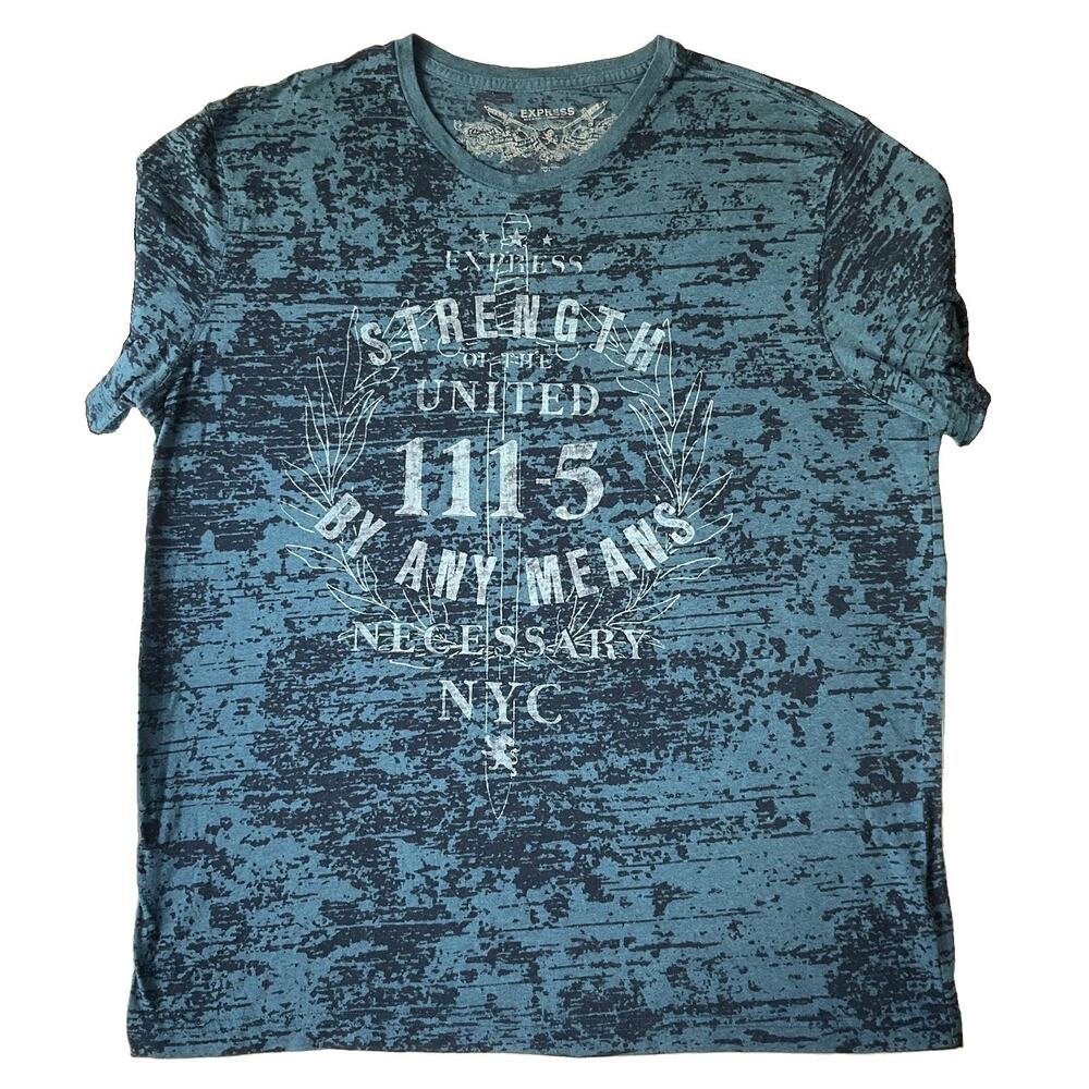 Express Men Shirt XL Teal Geometric Strength United Graphic Print Short Sleeve